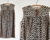 Vintage 60's Leopard Print Babydoll Tank Nightie with Pockets and Matching Cover Up Jacket with Peter Pan Collar