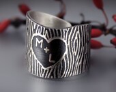 Personalized Initials Carved Tree Ring - Etched Sterling Silver