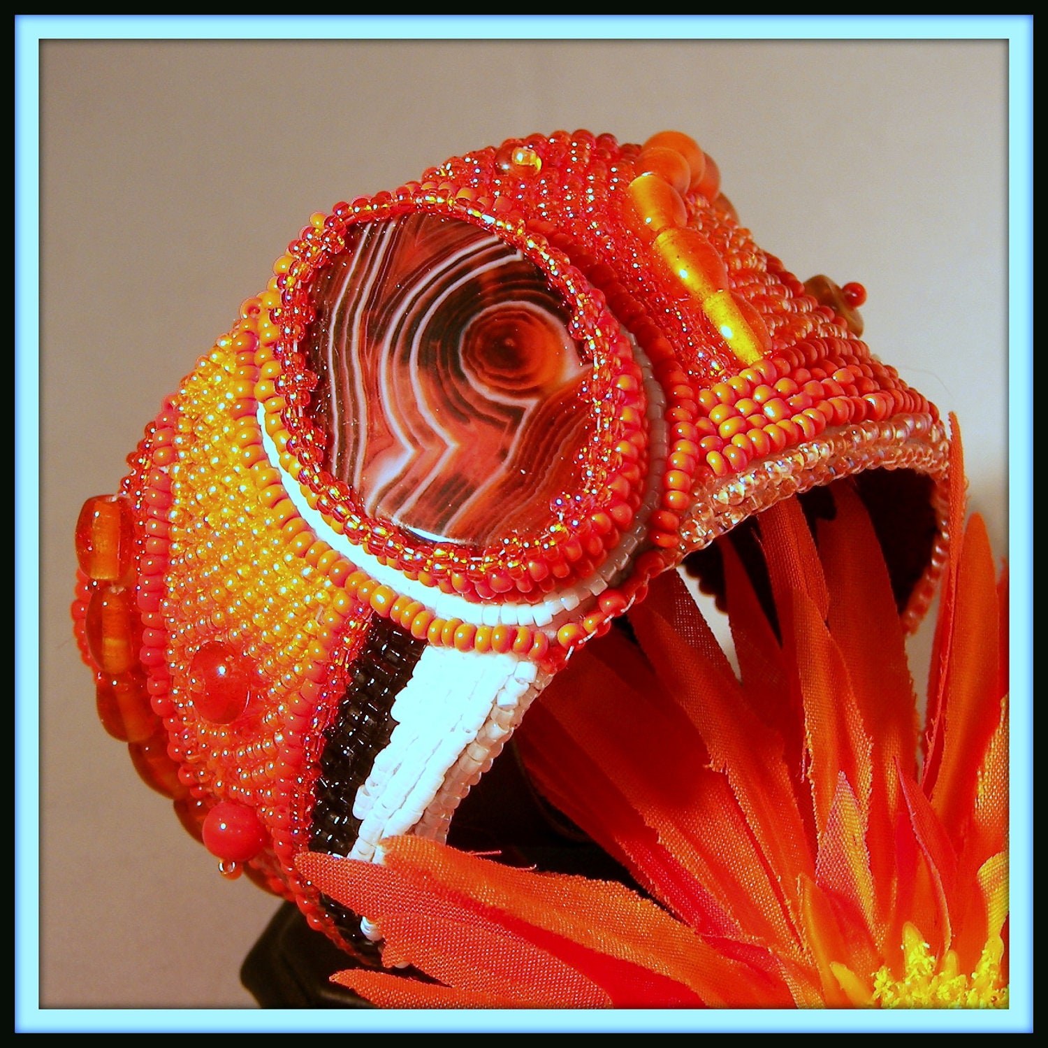 Tangerine Spice Bead Embroidered Cuff Bracelet - beadsandblooms