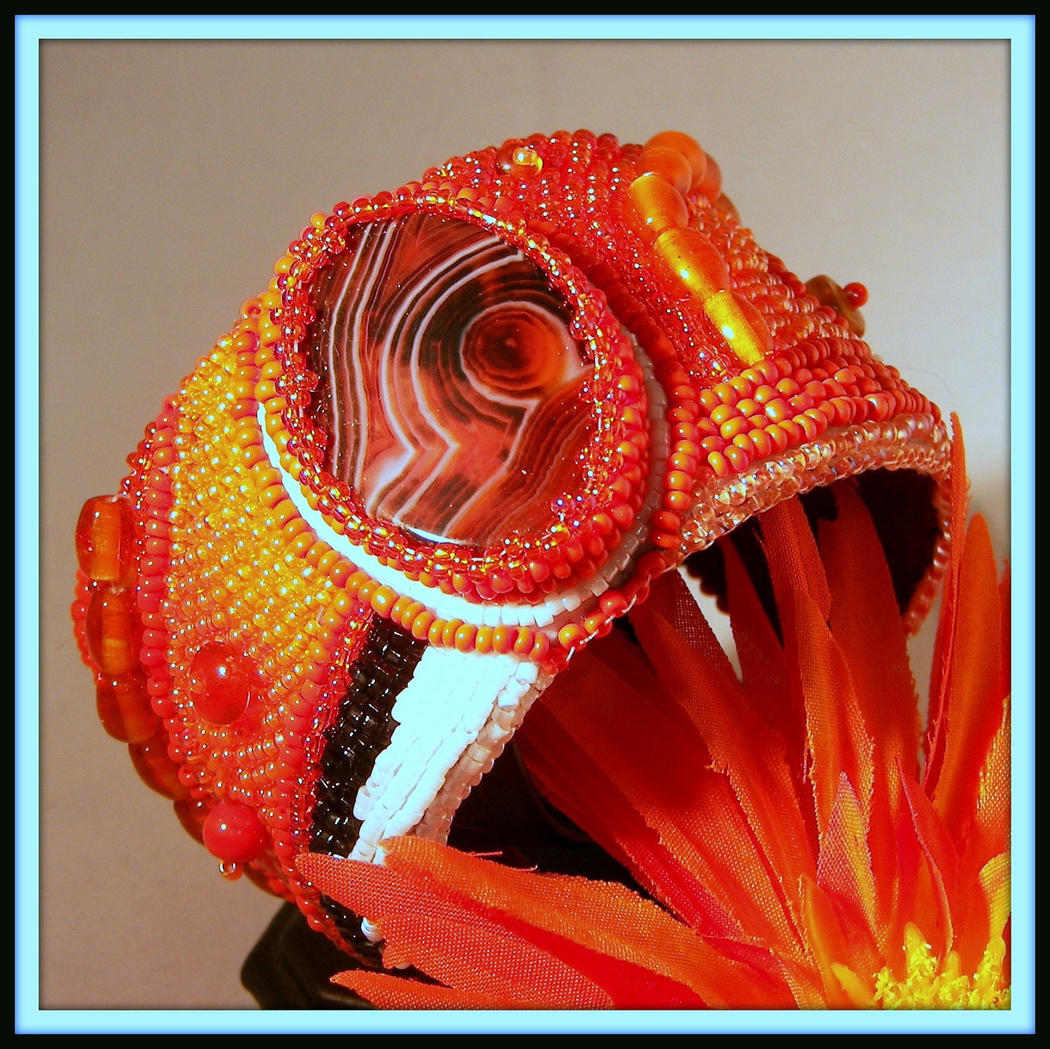 Tangerine Spice Bead Embroidered Cuff Bracelet