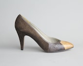 sz 6 vintage Maserati Snakeskin and Suede Court Shoes / 36