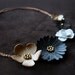 Leather flower statement necklace - Floral boho fashion jewelry - Bib necklace - Fall Winter jewelry