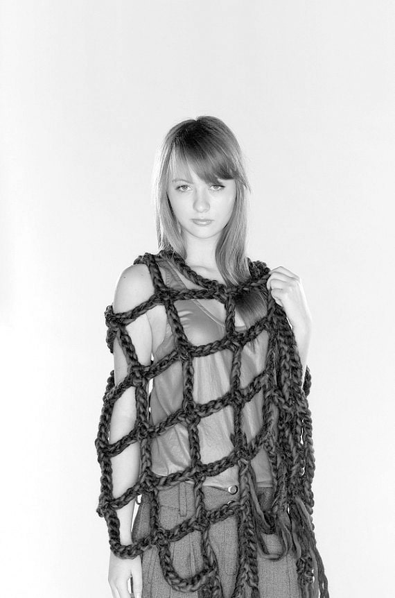 SALE - Spratters & Jayne Spiderweb Wrap Scarf, crochet in Heather Gold/Taupe - Ready to Ship