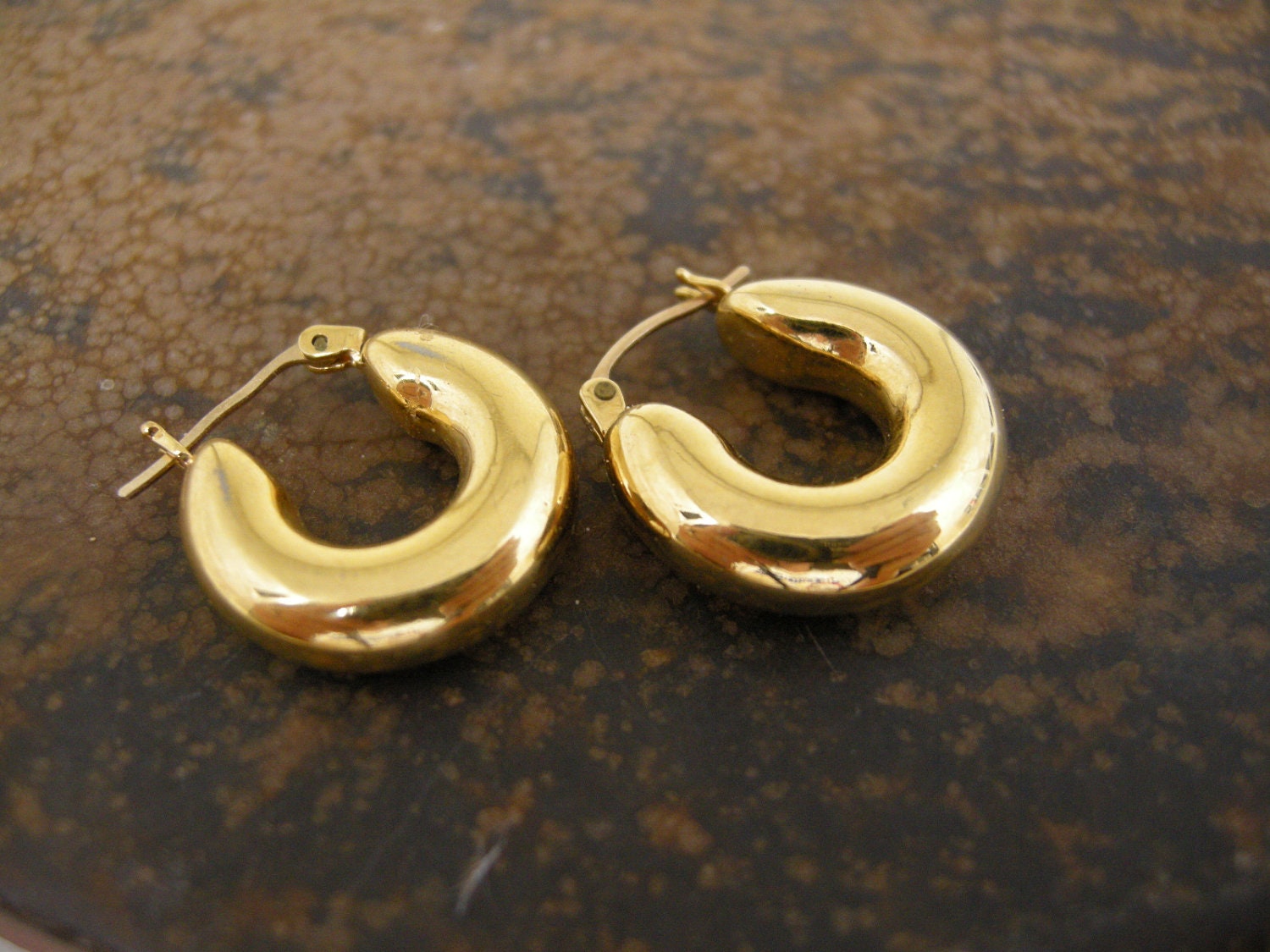 CLEARANCE vintage pierced hoop earrings gold tone small and puffy