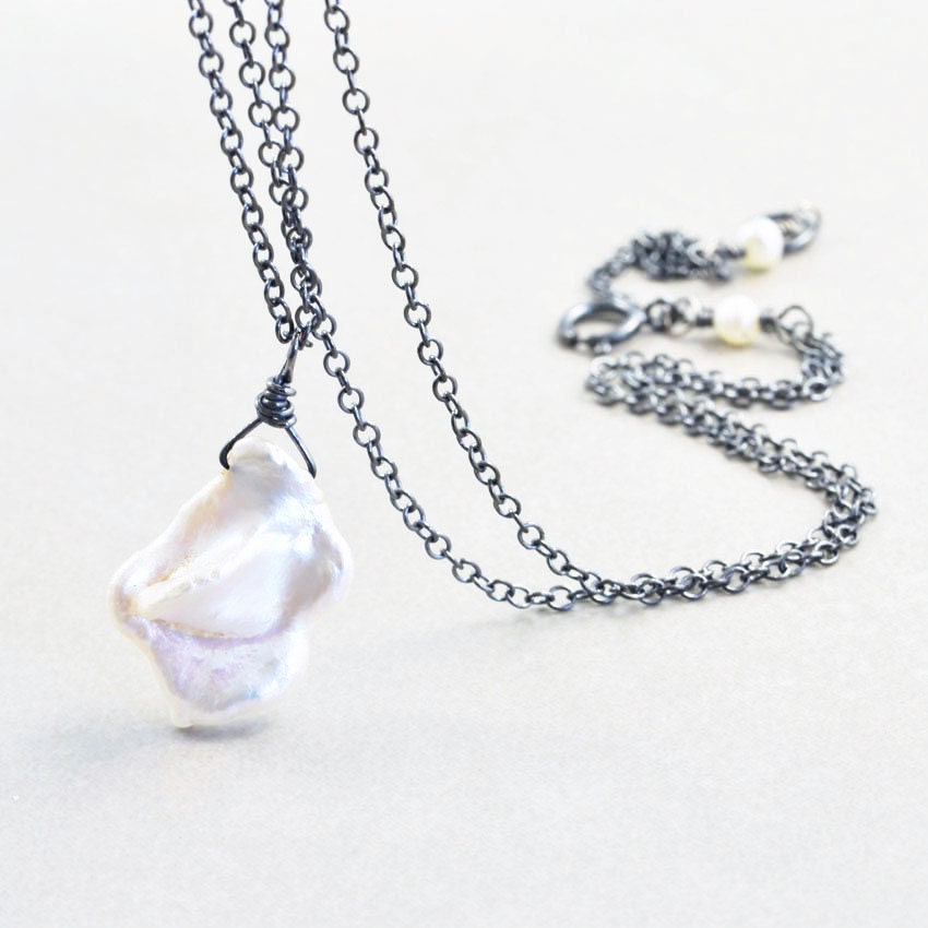 Keishi Pearl Necklace, Pearl Drop Necklace, White Pearl Necklace, June Birthstone