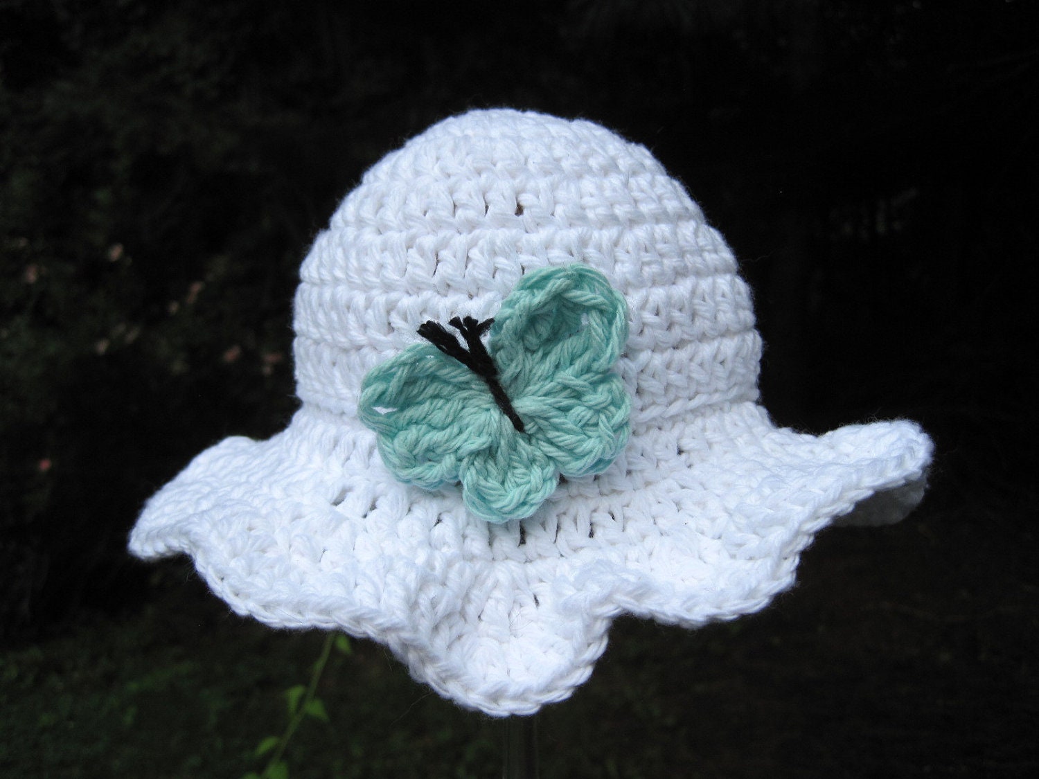 Crochet Baby Hat, Crochet Baby Girl Hat, Crochet Baby Sun Hat, Baby Summer Hat, Newborn Sun Hat, Infant Sun Hat, Butterfly, Cotton, White