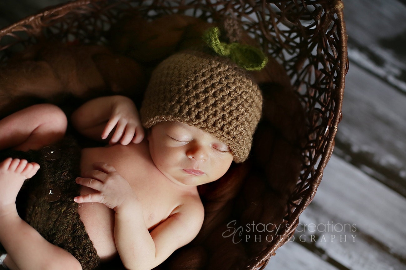 Crochet Hat Fall Hat Crochet Baby Hat Acorn Hat Boy Hat Girl Hat Newborn Hat  Infant Hat Baby Beanie  Photo Prop Brown