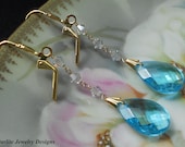 Aqua Vintage Austrian Crystal Drop Earrings - Accented with Vintage Swarovski Crystals