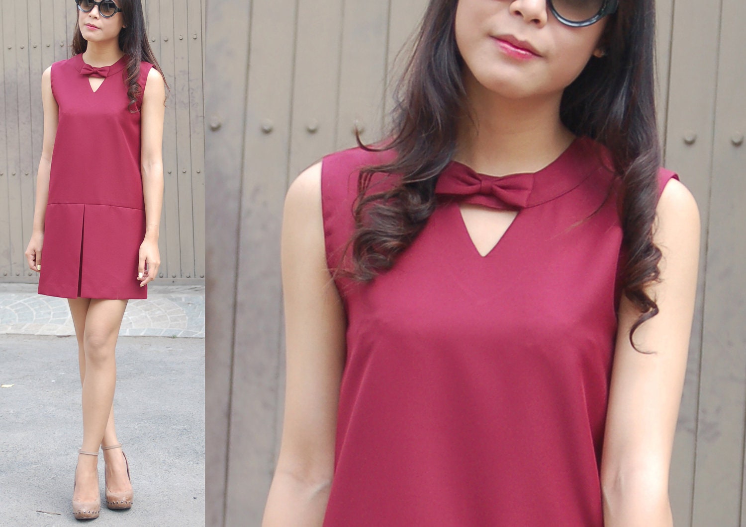 CUSTOM MADE for size S/M/L  : Dress mini red bridesmaids lovely wedding bow twiggy 60s style