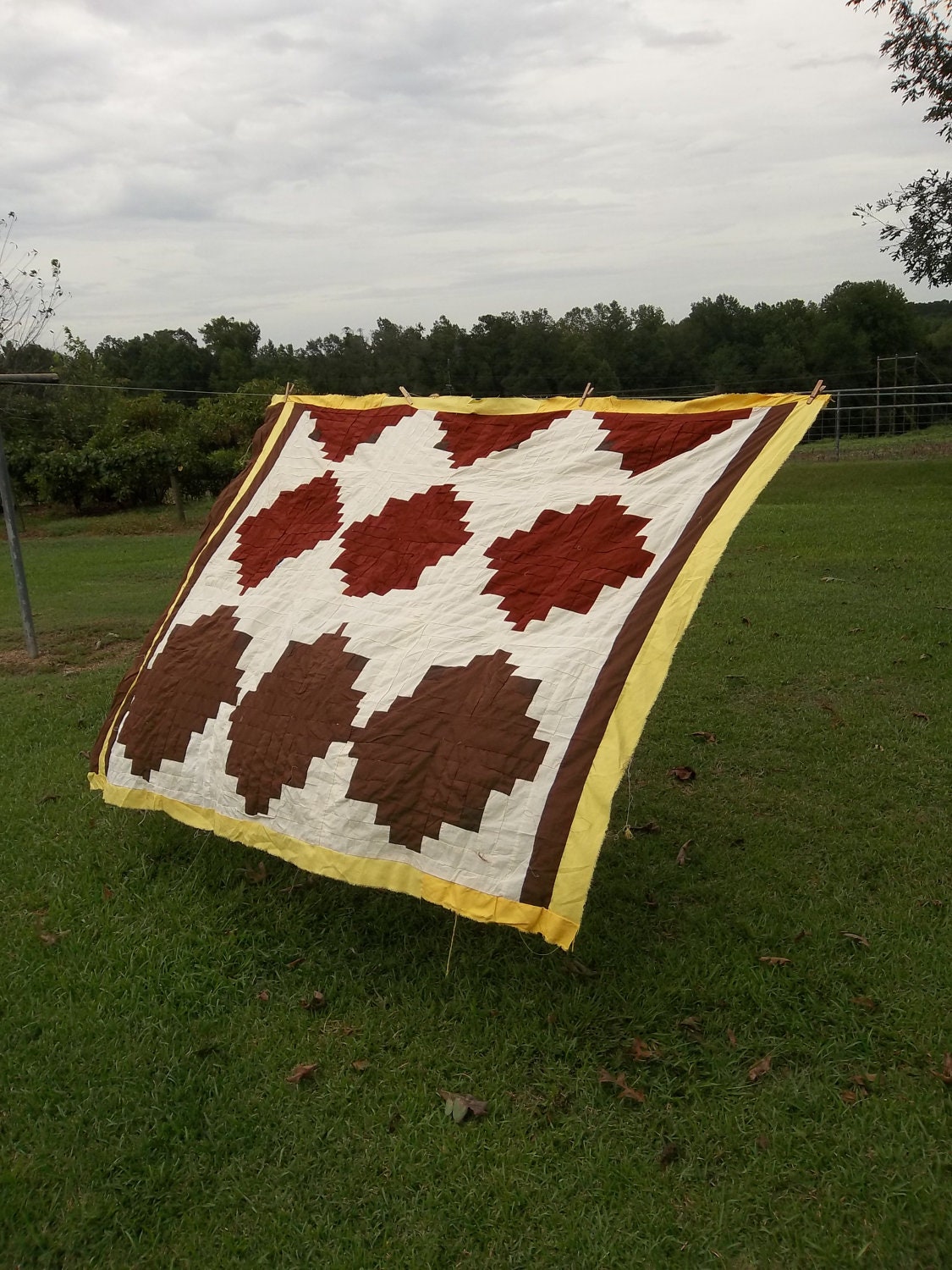 Vintage Quilt Top Farmhouse Primitives Folk Art Quilt Antique French Country Wedding Rustic Cabin Decor Tablecloth Tree Sewing Supplies