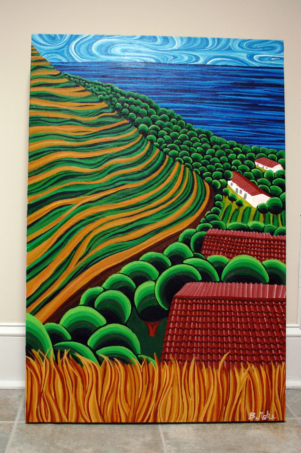 Original Acrylic Painting Modern Design Abstract 24 x 36" Cinque Terre