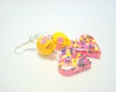 Yellow and Pink Day of the Dead Sugar Skull and Heart Earrings