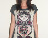 WOMENS T-Shirt, Russian Doll, Charcoal Grey, S/M/L/XL