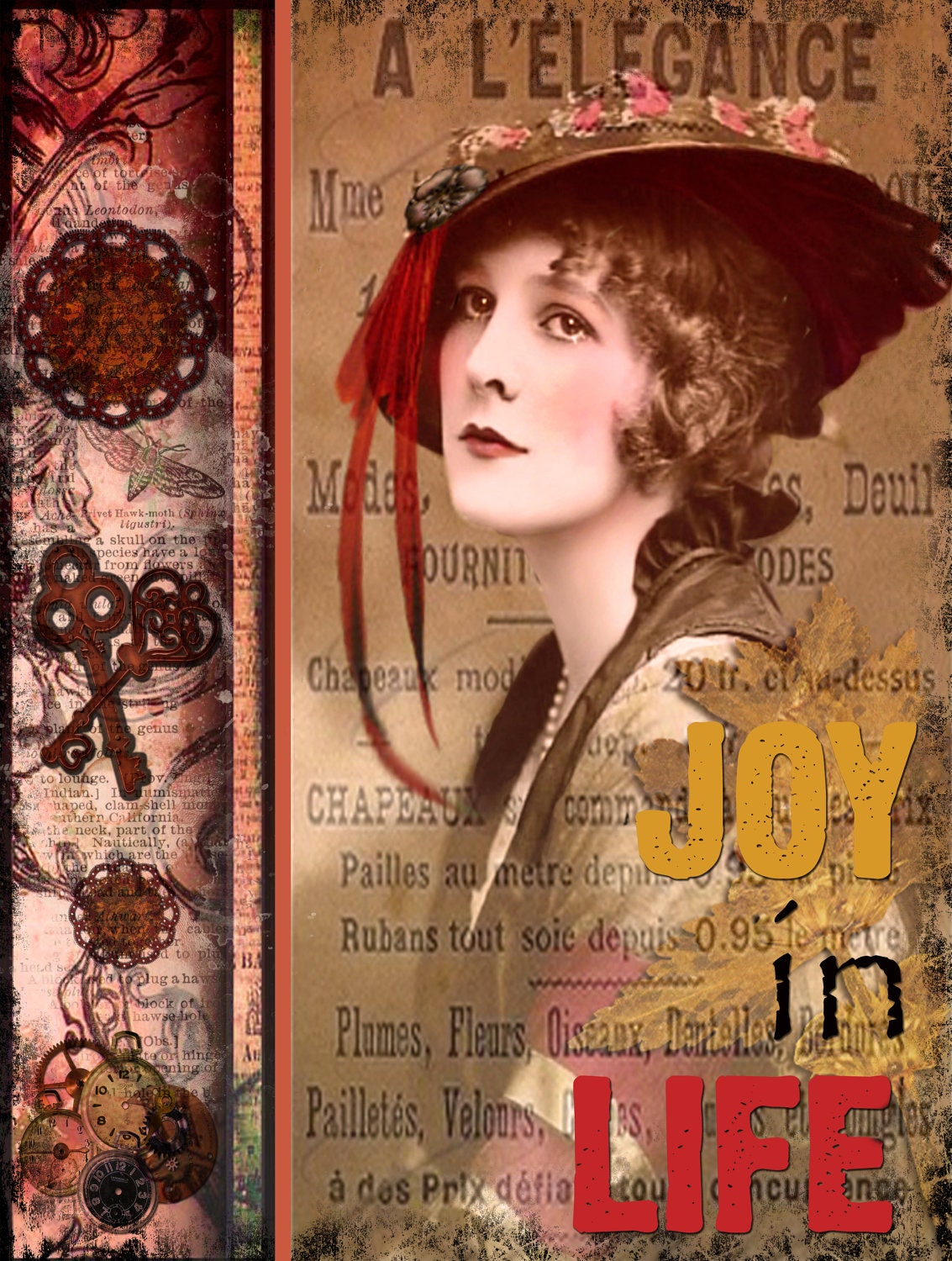 Fine Art Print 8.5 x 11 of digitally altered collage image of a beautiful 1900s Victorian woman with feathered hat and motivational quote