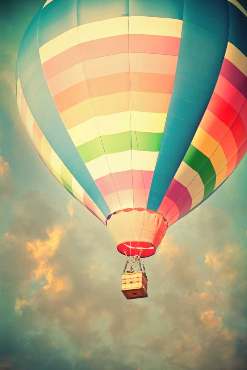 Art for nursery, balloon photography, nursery photo, golden sunset puffy clouds, fine art adventure print, flying wall art - 5x7 photograph