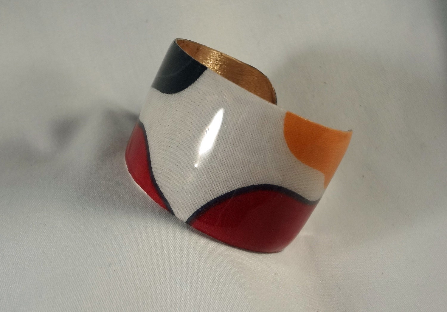 White and Burgundy Brass Cuff Bracelet, Accessories, Fabric, Resin, Jewelry (CCV121)