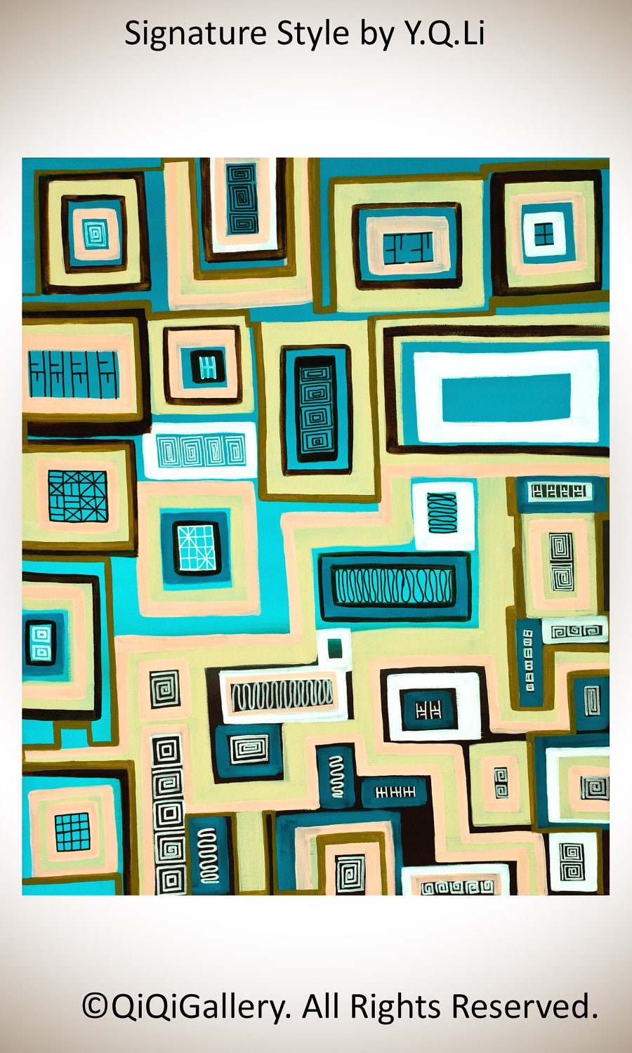Abstract Acrylic Modern Landscape Wall Decor Painting "The Apartments" by QIQIGALLERY