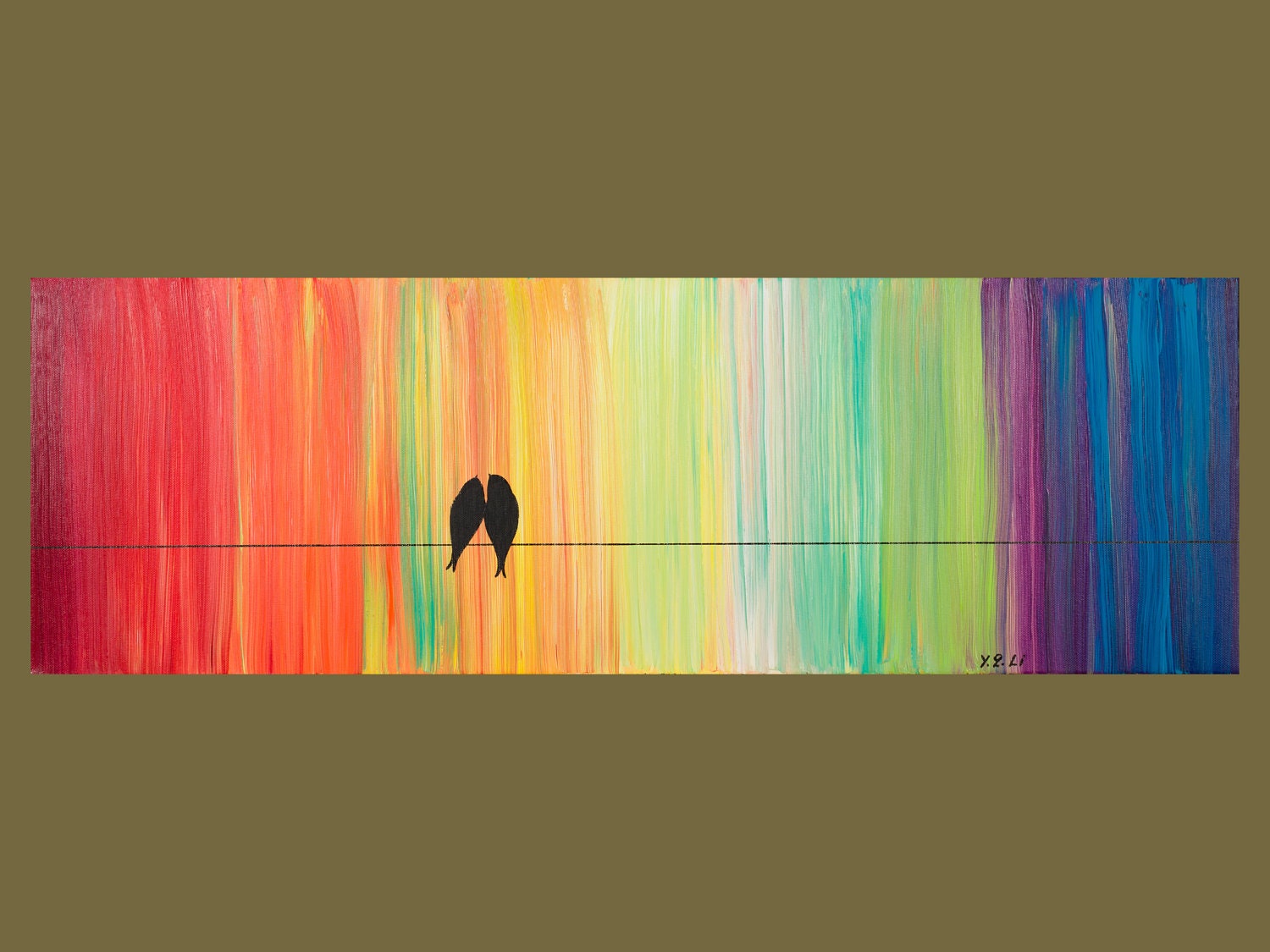 36 Original Modern Abstract Heavy Texture Impasto Acrylic Painting Landscape Love Birds Wall Décor "The Promise VII" by QIQIGALLERY