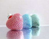 Little Dotted Heart Ornaments: Three Hand painted Puffy Glass Hearts Christmas Tree Ornaments