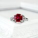 Red Octagon Ring: Sterling Silver, Rhodium, Ruby, Antique Gem - size 9 ring, imitation stone, eight sided, fancy cut stone, blood red