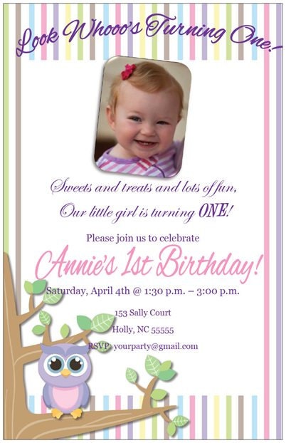 Set of 20 Owl Birthday Party Invitations Custom with photo Il_170x135