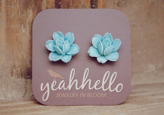 blue flat rose flower earrings by yeahhello