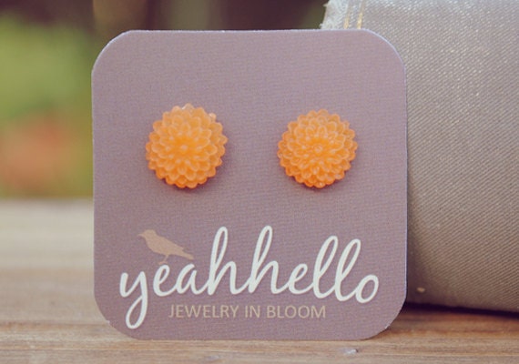 orange frost mini mum flower earrings by yeahhello