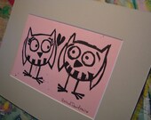 Owl Always Love You-Mixed Media Linocut 5 x 7 in 8 x 10 Mat