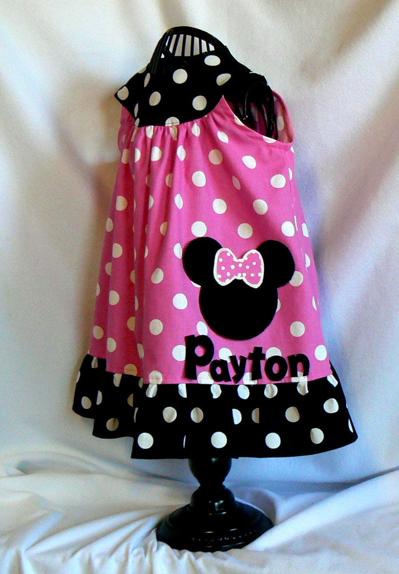 Minnie Mouse Inspired Dress Pink Toddler Girls Childrens Clothing, Personalized Applique Ruffled Dress Size 1, 2, 3, 4 Spring Summer