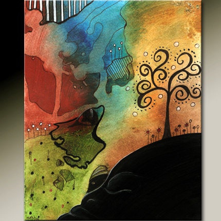 Abstract Landscape Art Print 11x14 Contemporary Tree Art by Destiny Womack - Your Choic or Matt Color dWo