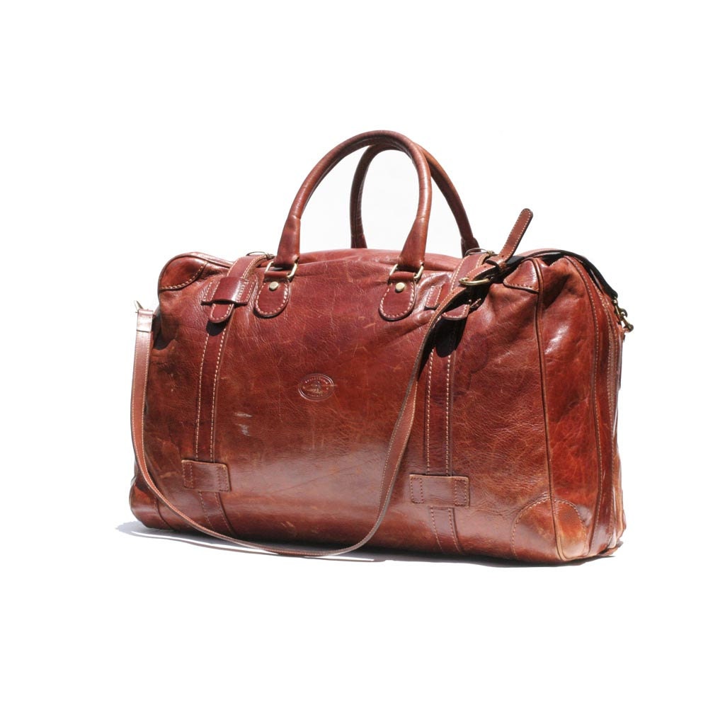 Vintage Italian Brown Leather Travel Bag