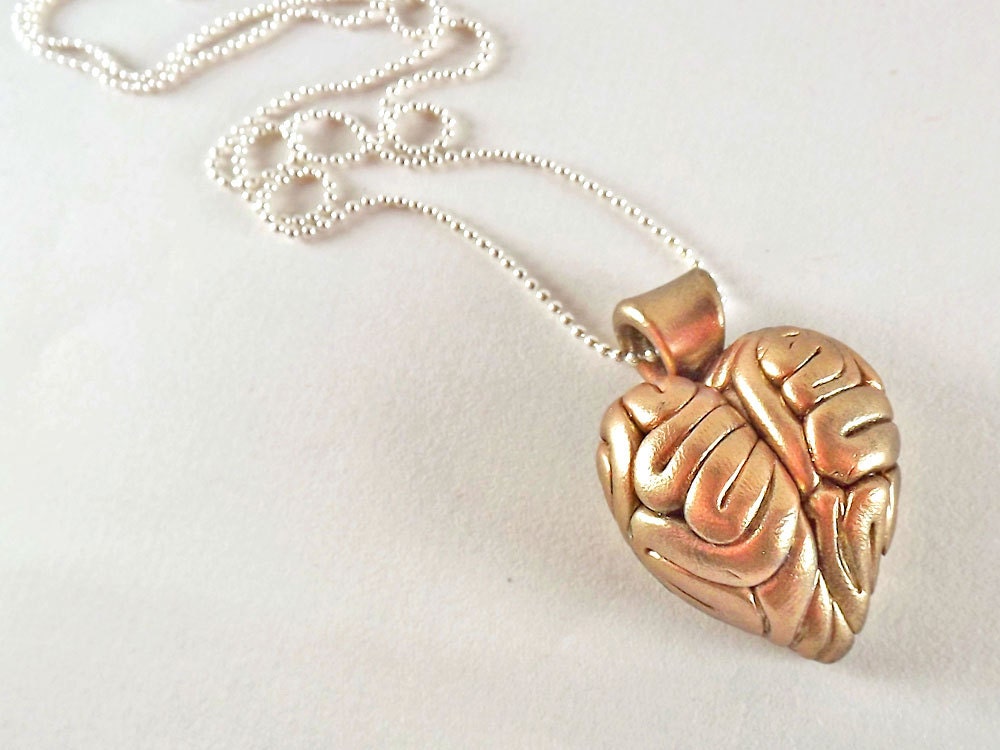 zombie love, heart-shaped brain necklace