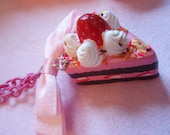 Kawaii Piece Of Cake Strawberry Whipped Cream And Bow Pink Necklace