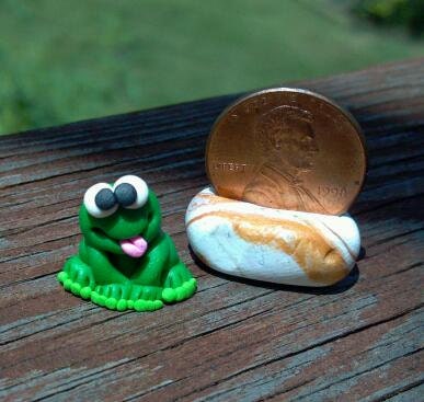 OOAK - Polymer Clay Miniature - FROG - Dollhouse Size