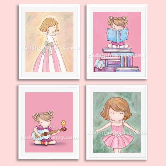 Nursery art prints, baby girl nursery decor, nursery print, girls room decor, kids wall art, blonde, SET 8x10 prints FREE SHIPPING