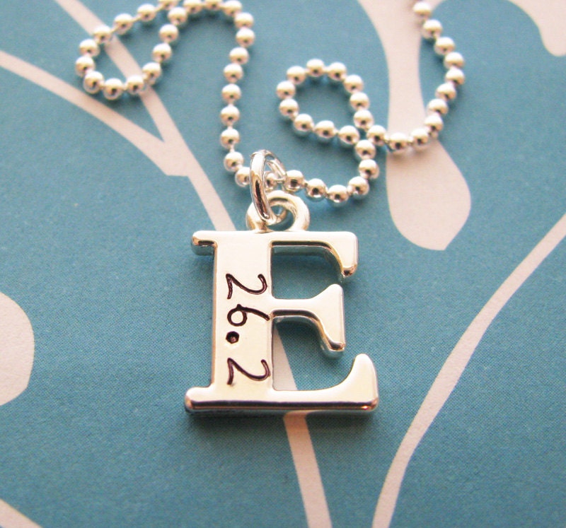 hand stamped initial marathon necklace