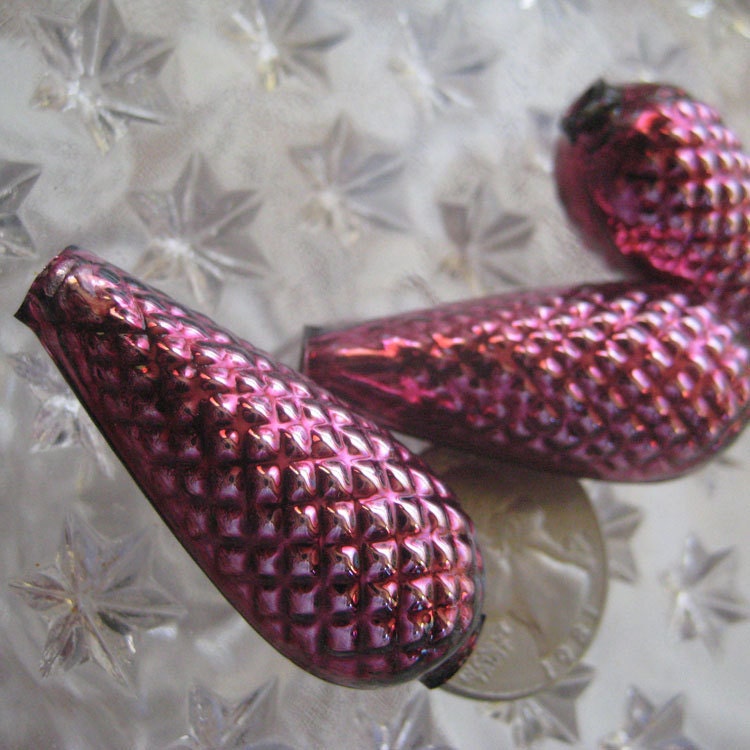 Mercury Glass Beads 3 Jumbo Fancy Christmas Garland Pine Cone Beads Handmade In Czech Republic