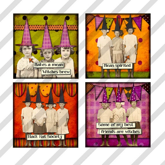 Digital Collage Sheet Altered Art Slide Images Bright Halloween 1.5 X1.5 Inches (Sheet no. FS170) Instant Download