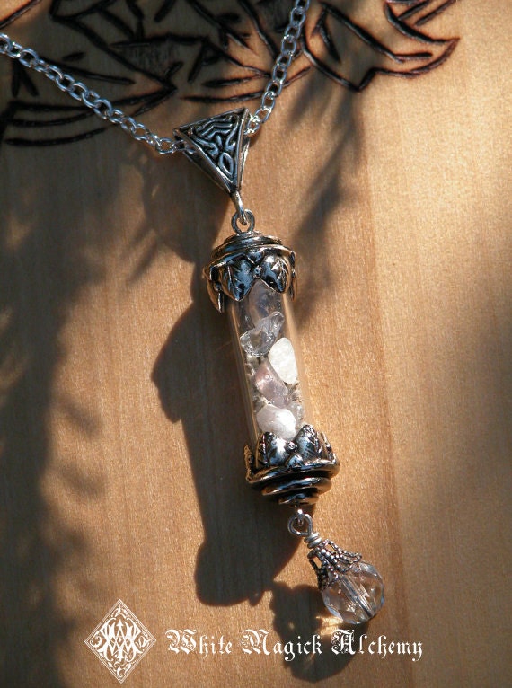 Witches Wisdom . Witches Alchemy Pendant Charm Necklace. Sacred Sage, Crystal Quartz, Healing, Spiritual Awakening, Abundance
