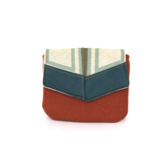 travel clutch // rust red wool - seafoam and charcoal gray geometric canvas - teal vegan leather // makeup bag with mirror