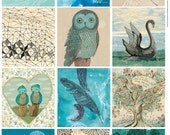 Blue Bird Tags - Digital Download Set of 12 Sweet William illustrative tags