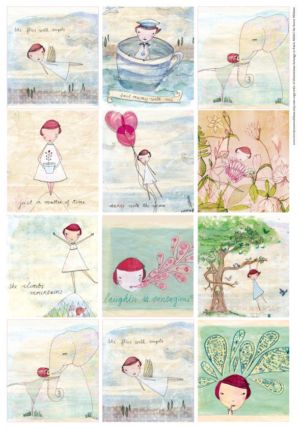 Lovely Camille Tags- Digital Download Set of 12 Sweet William illustrative tags