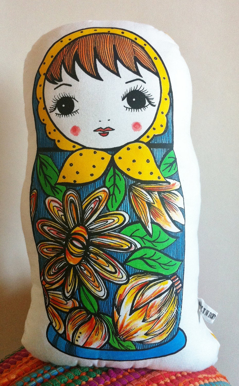 Plush Doll - Russian Babushka, Matryoshka Doll (Cushion) Yellow scarf