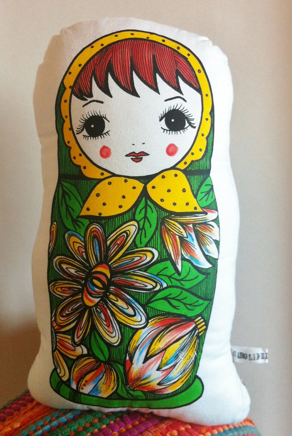 Plush Doll - Russian Babushka, Matryoshka Doll (Cushion) Green