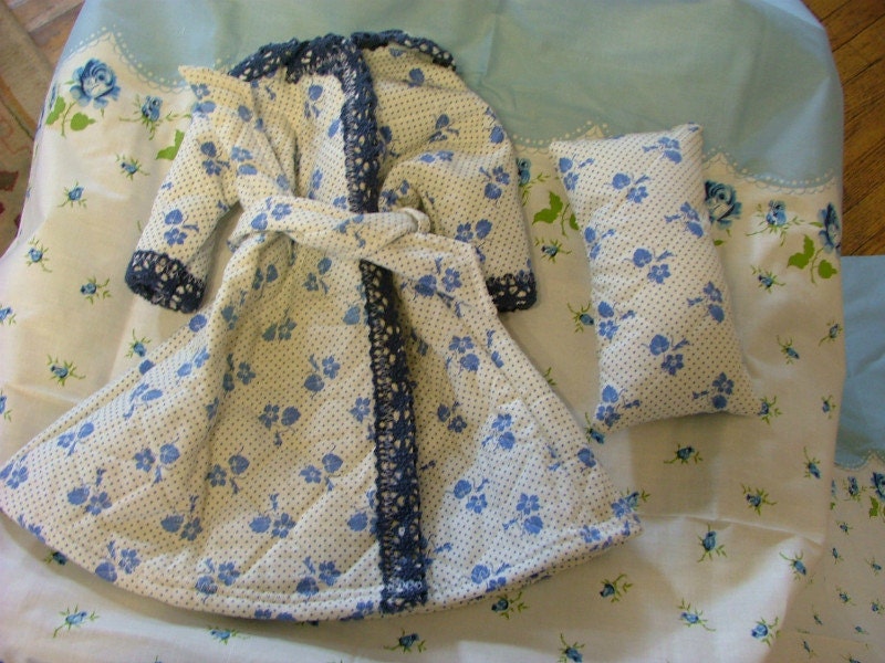 Quilted 18" Doll Robe with  Matching Pillow Set