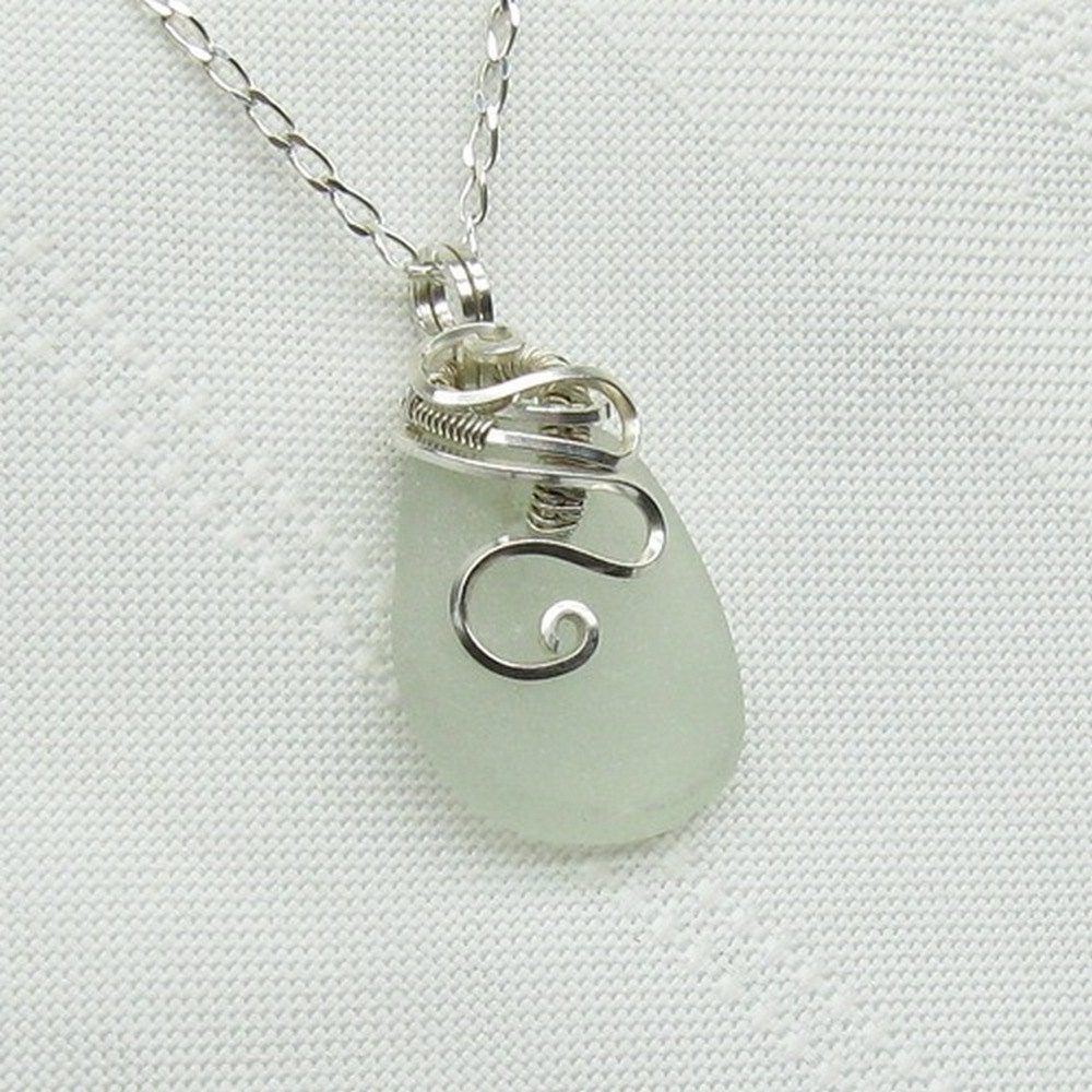 White Sea Glass Necklace - Beach Glass Pendant - Seaglass Jewelry - Wedding White - StoneNest