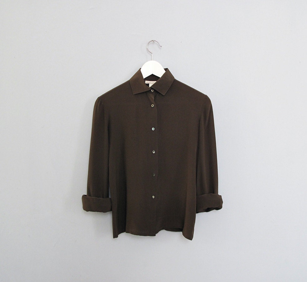 vintage silk DARK GREEN shirt S