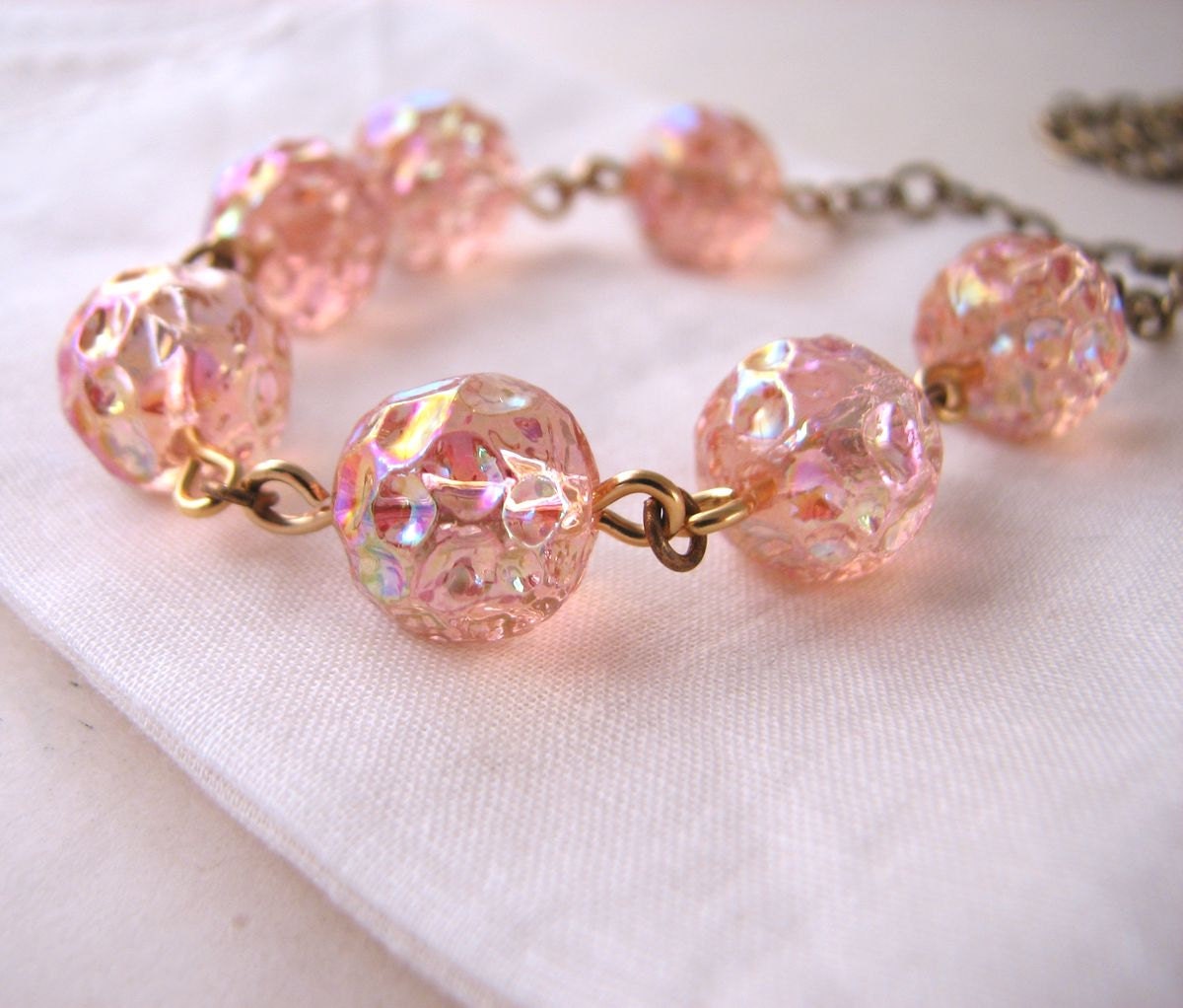 Blush  peach pink beaded necklace with vintage German glass