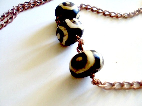 Wire Wrapped African Mudcloth Bead Necklace