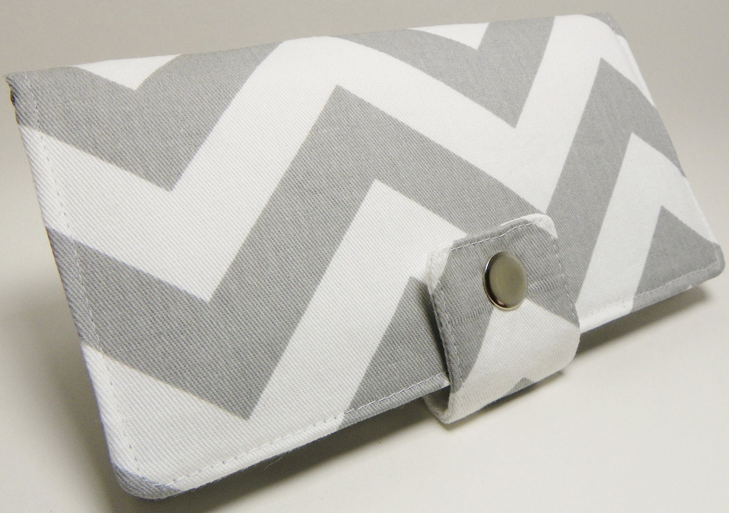Handmade Long Wallet  BiFold Clutch Chevron Zig Zag gray